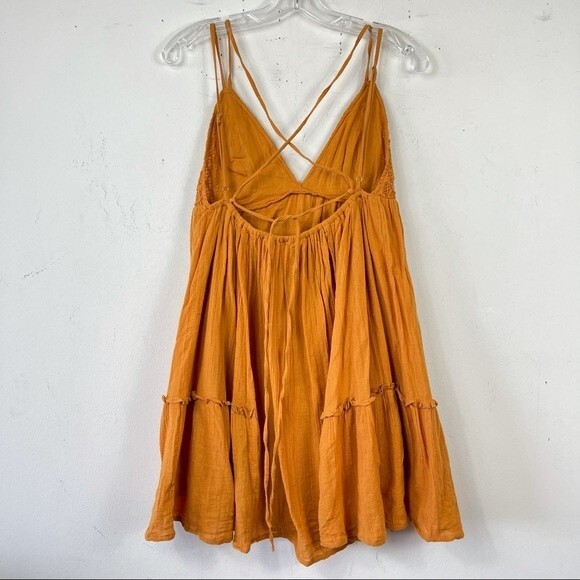 L*Space Mini Halter Crochet Elaina Sun Beach Dress S Orange Boho Swing Mini Sexy - Picture 6 of 11